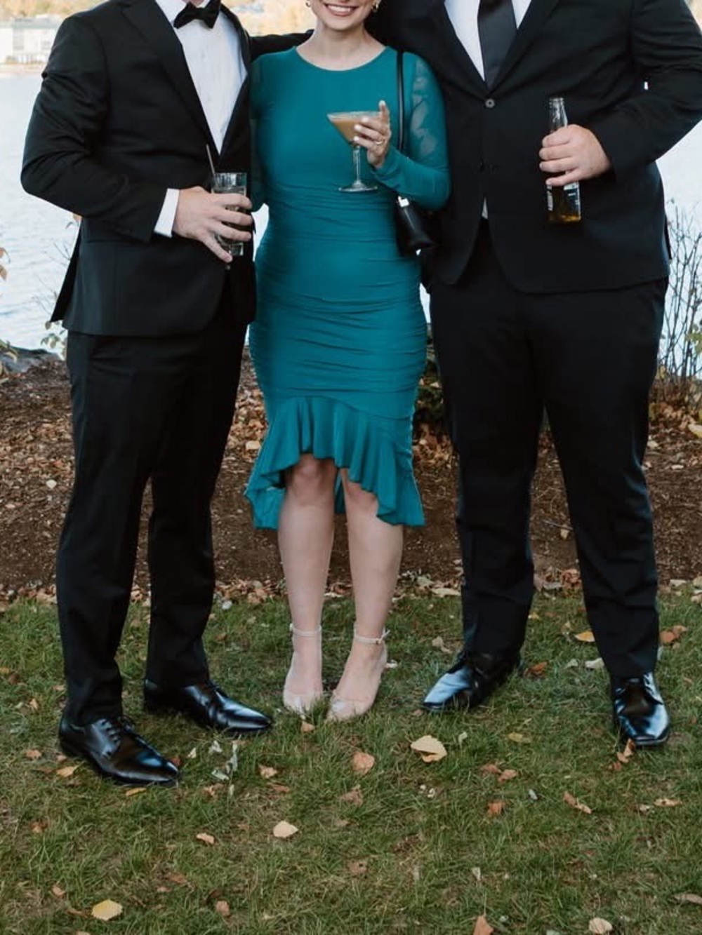 Teal Ruched Cocktail Dress with Ruffle Hem